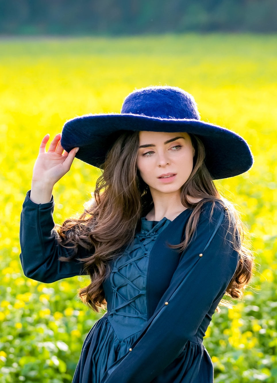 Historical felt hat with brim, blue