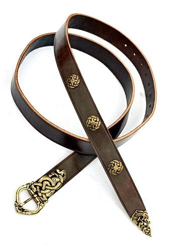 Ringerike Viking belt deluxe, silver-plated, 165 cm, brown