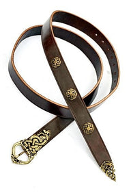Ringerike Viking belt deluxe, silver-plated, 165 cm, brown