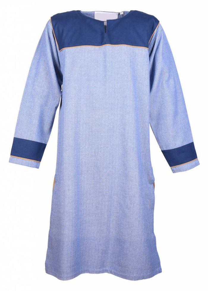 Germanic Thorsberg tunic herringbone pattern, blue