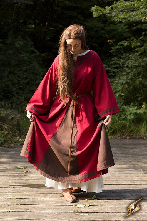 Viking dress Astrid, red/brown