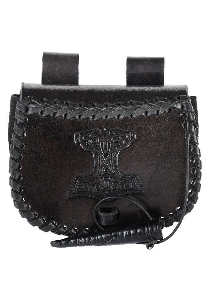 Leather Thor's hammer bag, black