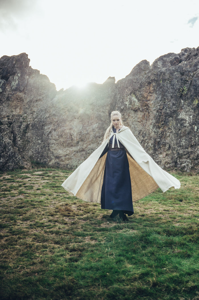 Embroidered cloak Damia, cream, wool mix