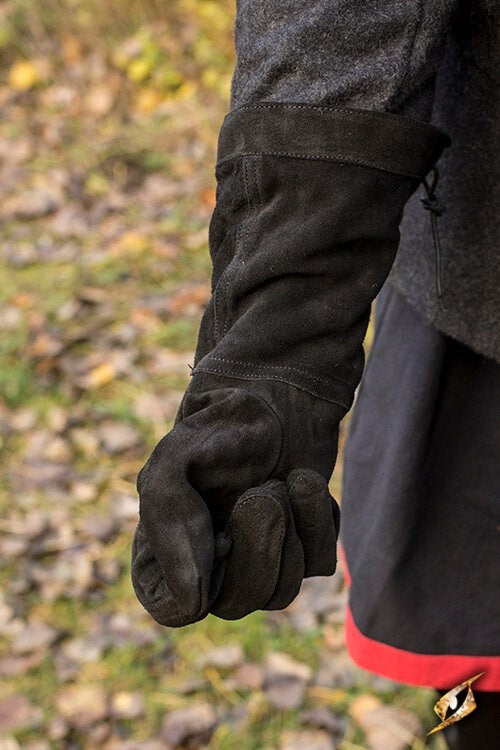 Leather fighting gloves suede, black