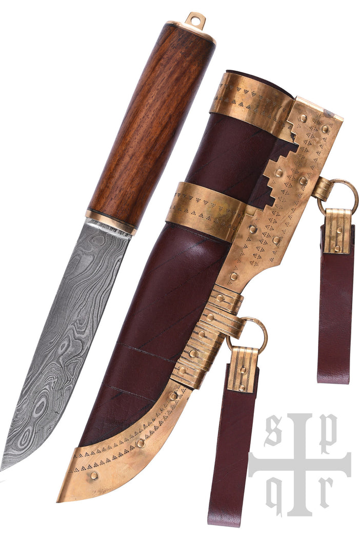 Viking seax Roskilde, damascus steel, semi-sharp