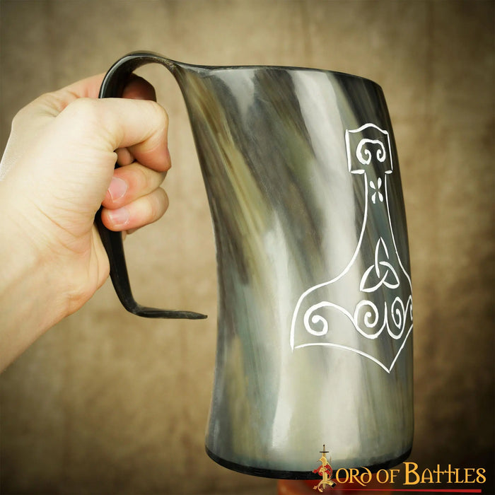 Viking horn mug with Thor's hammer, 500-650 ml