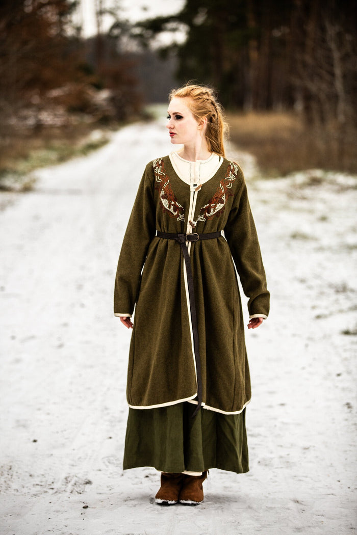 Viking kaftan Skadi, olive green, wool blend