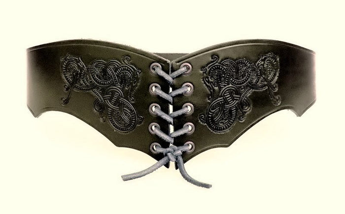 Corset belt Bertholdin B with Viking motif, black leather