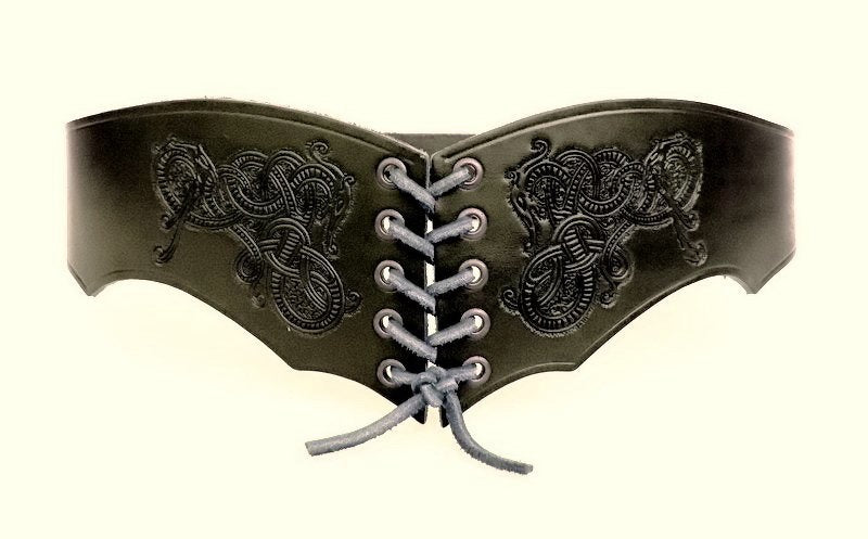 Corset belt Bertholdin B with Viking motif, black leather