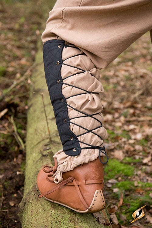 Black gambeson greaves, pair