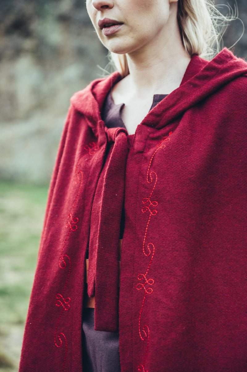 Manteau brodé Damia, rouge, en mélange de laine