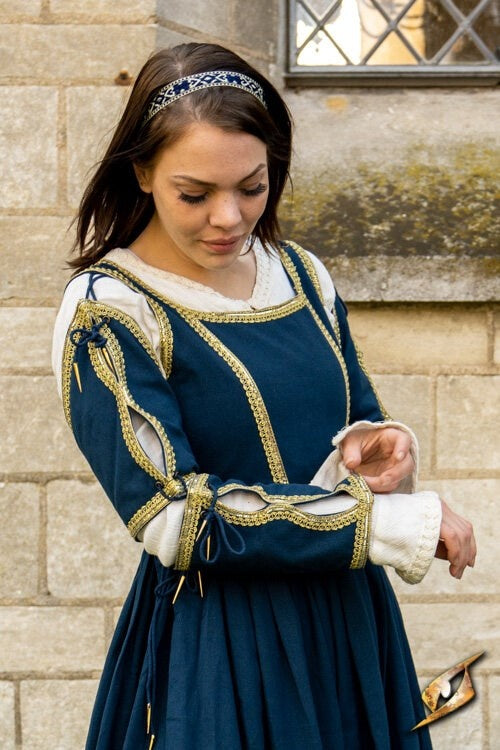 Włoska gamurra, koniec XV wieku, niebieska