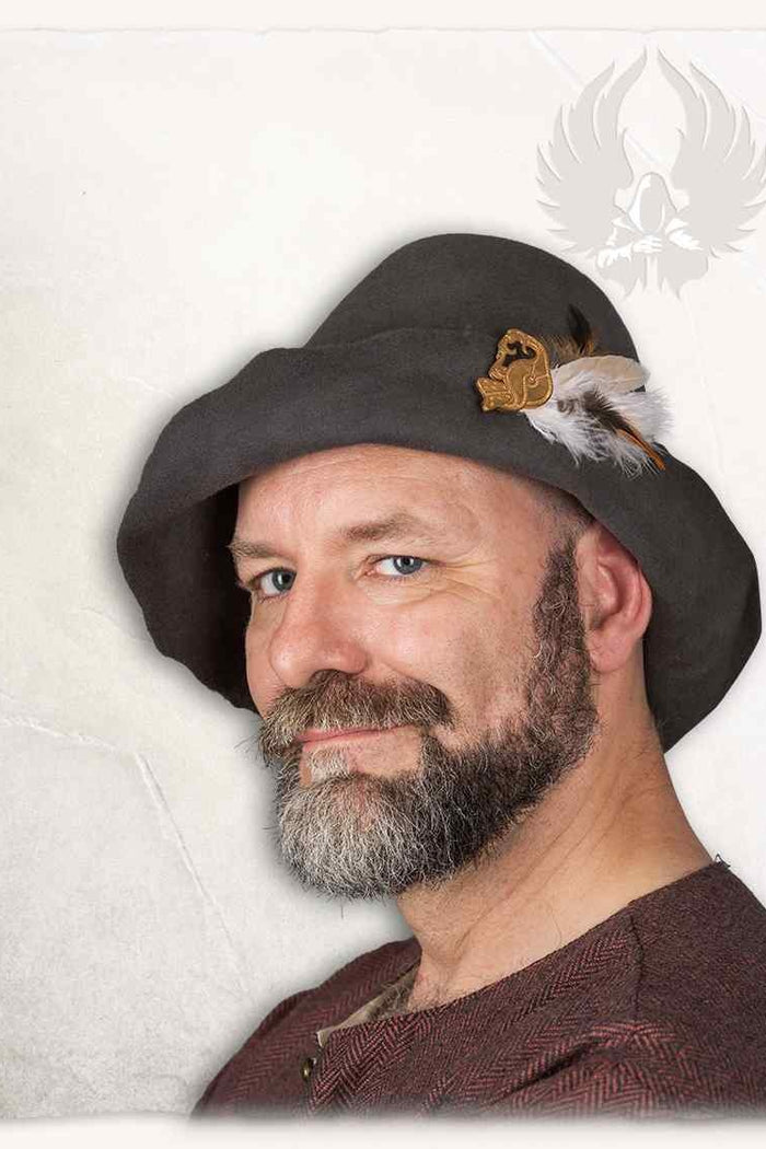 Medieval felt hat Bruno, gray, wool mix