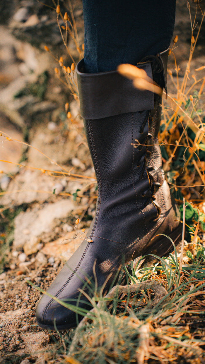 Side laced high boots, dark brown, brown