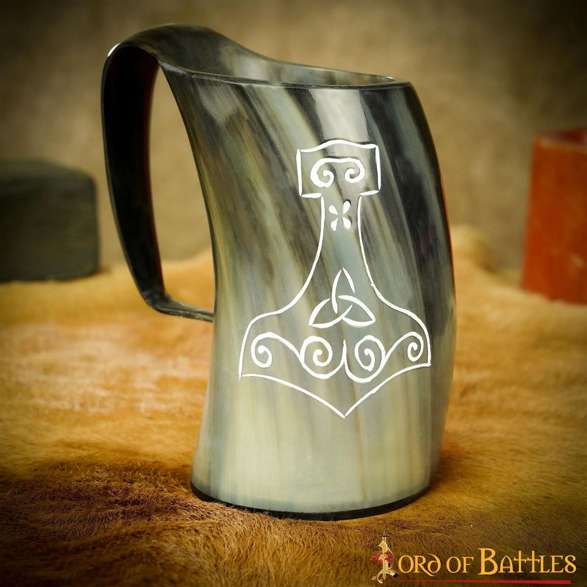 Viking horn mug with Thor's hammer, 500-650 ml