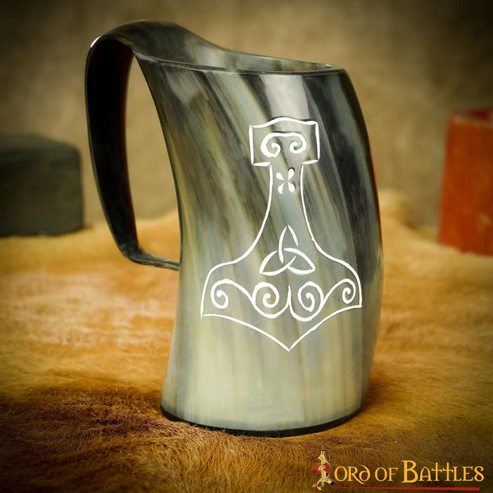 Viking horn mug with Thor's hammer, 500-650 ml