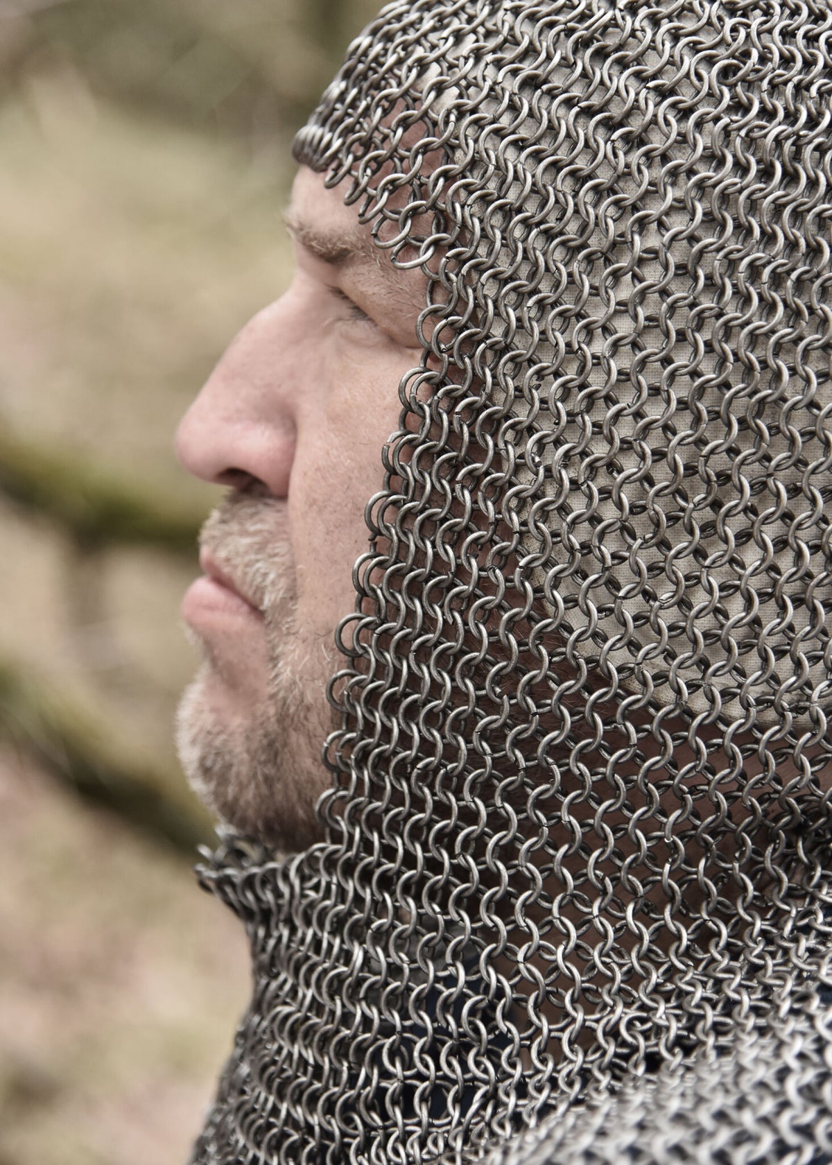 Chainmail coif with square neck, untreated, 8 mm