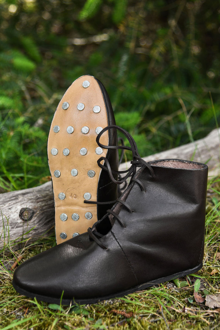 Ankle boots with hobnails, medieval, brown