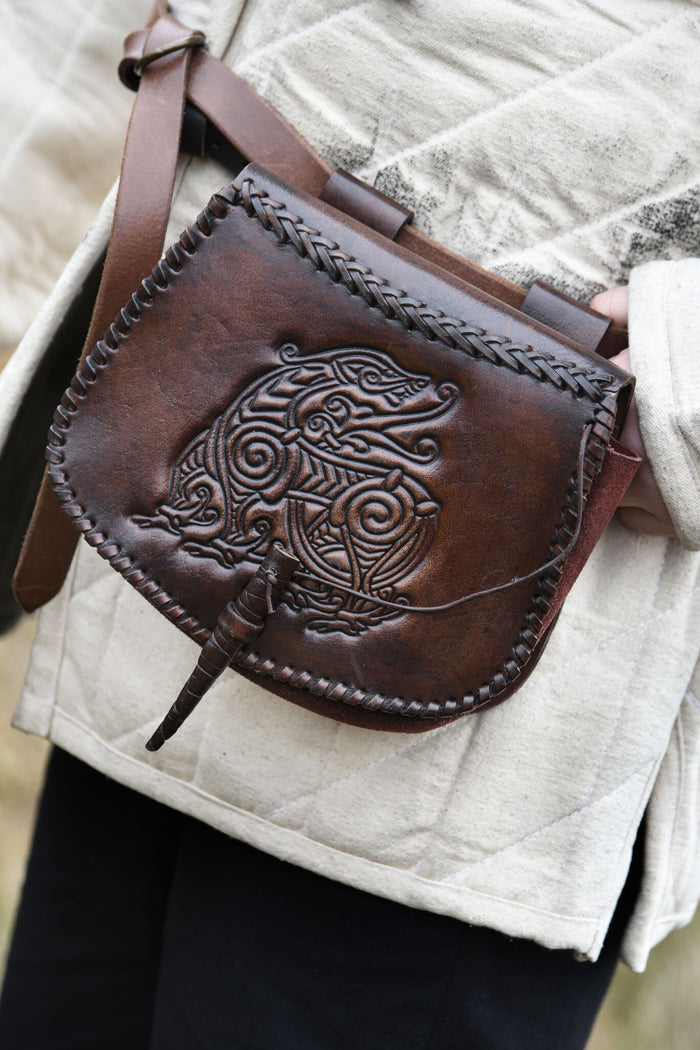 Leather bag with dragon