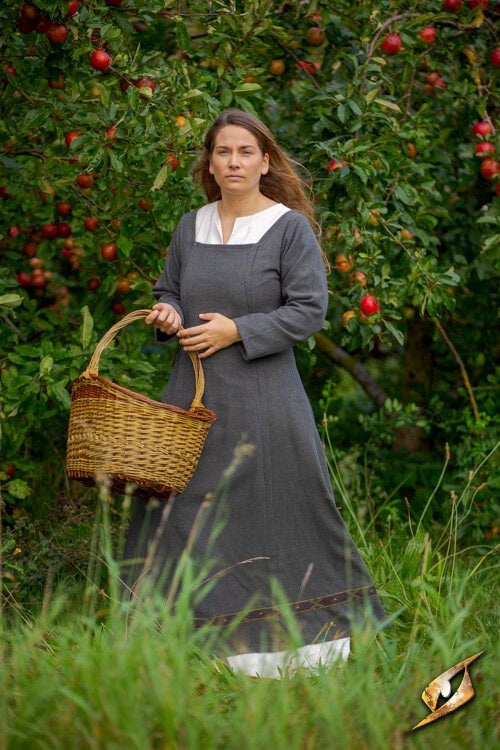Medieval dress Estrid with herringbone pattern, nature grey