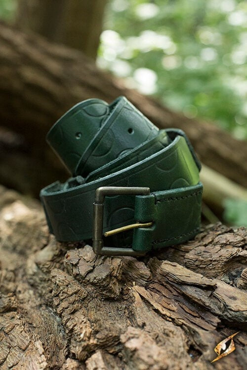 Ceinture Aruthia en cuir, verte, 160 cm