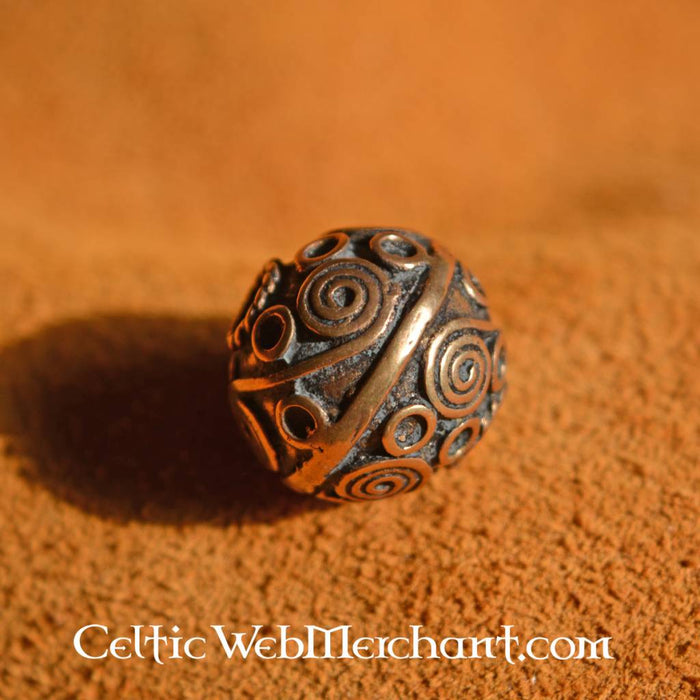 Celtic beardbead with spirals, bronze