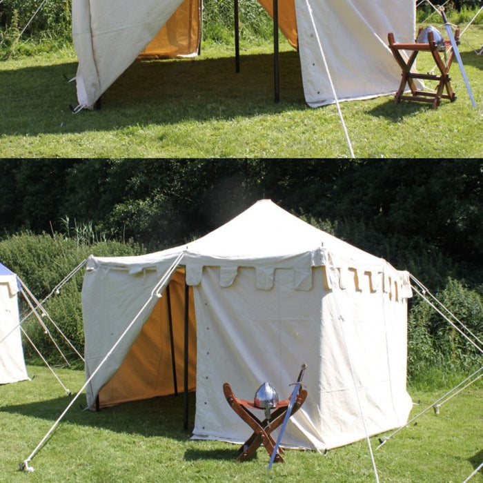 Medieval tent Herold 4 x 4 m, red-natural, 425 gsm