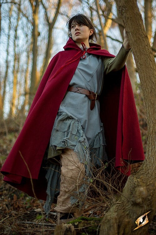 Hooded Wool Cape, dark red