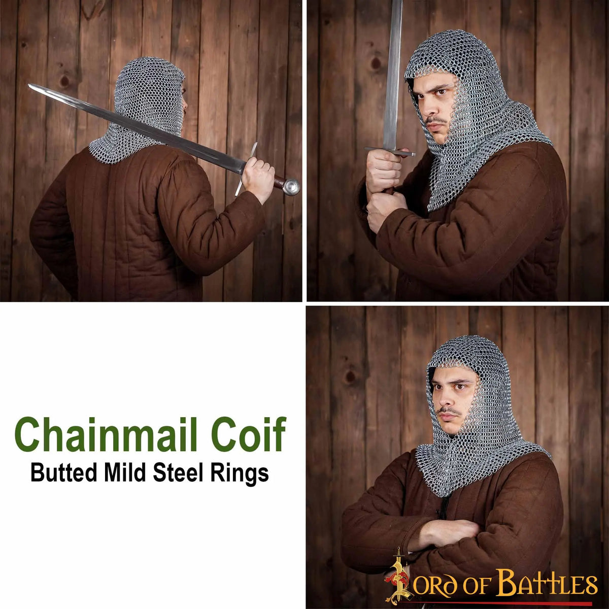 Chainmail coif, black, unriveted round rings