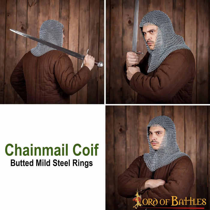 Chainmail coif, black, unriveted round rings
