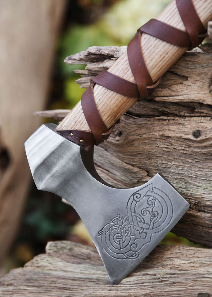 Viking axe, type D, engraved, semi-sharp