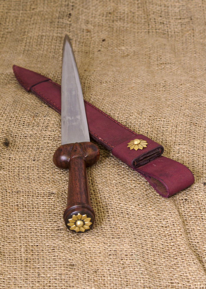 Bollock dagger with scabbard, semi-sharp