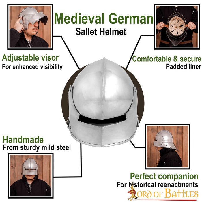 German sallet with neck protector, 2 mm (battle-ready)
