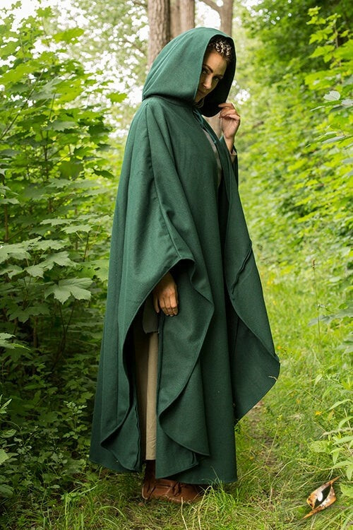 Travel cloak, green, wool blend