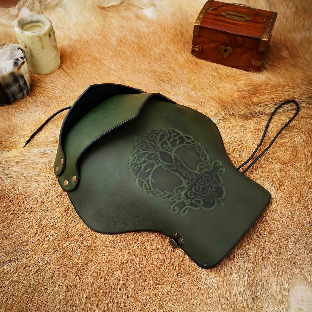 Leather Pauldron Yggdrasil Mjolnir, Brown