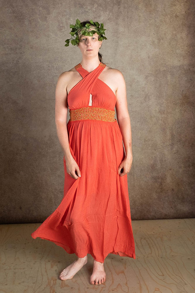Goddess Dress Persephone, coral red