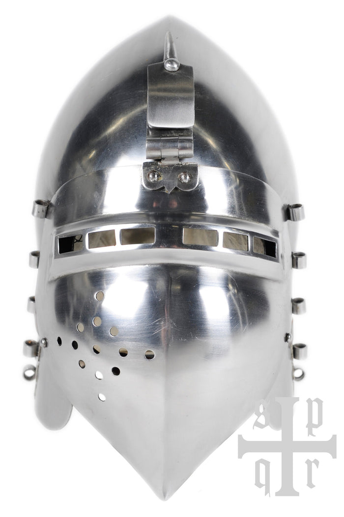 German hinged visor bascinet 1370, 2 mm (battle-ready)