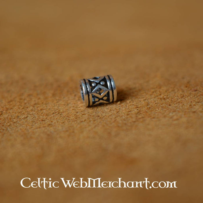 Viking beard bead with lozenge pattern, sterling silver