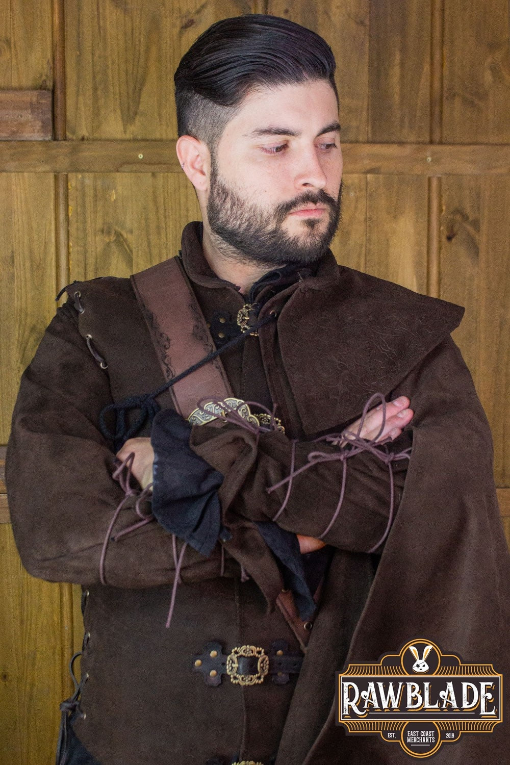 Mandilion, musketeer cloak Agrippa, split leather, brown