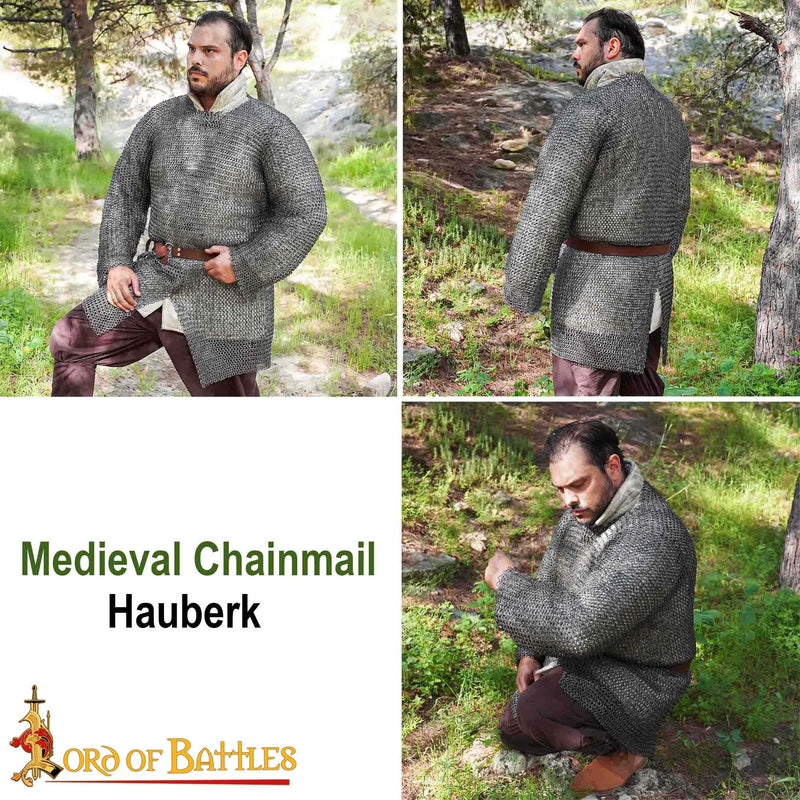 Hauberk with split, mixed, flat rings, round rivets 9 mm