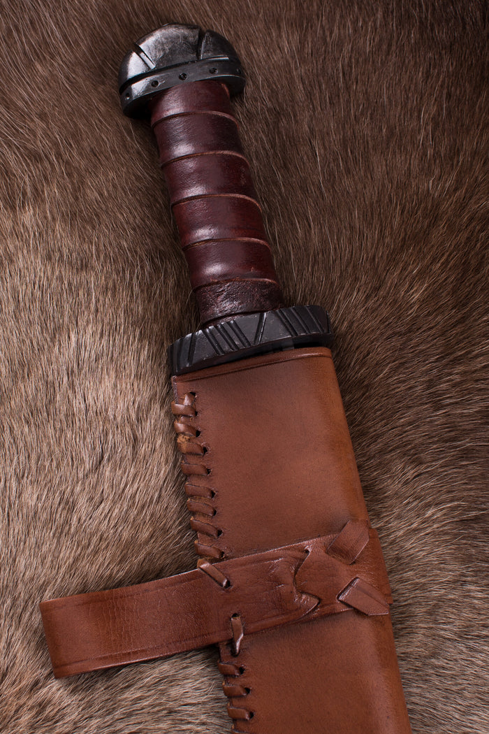 9th-century seax with leather grip, semi-sharp