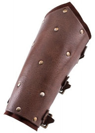 Leather bracers, underarm guards with rivets, brown