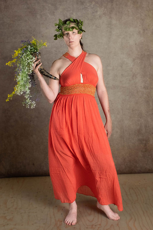 Goddess Dress Persephone, coral red