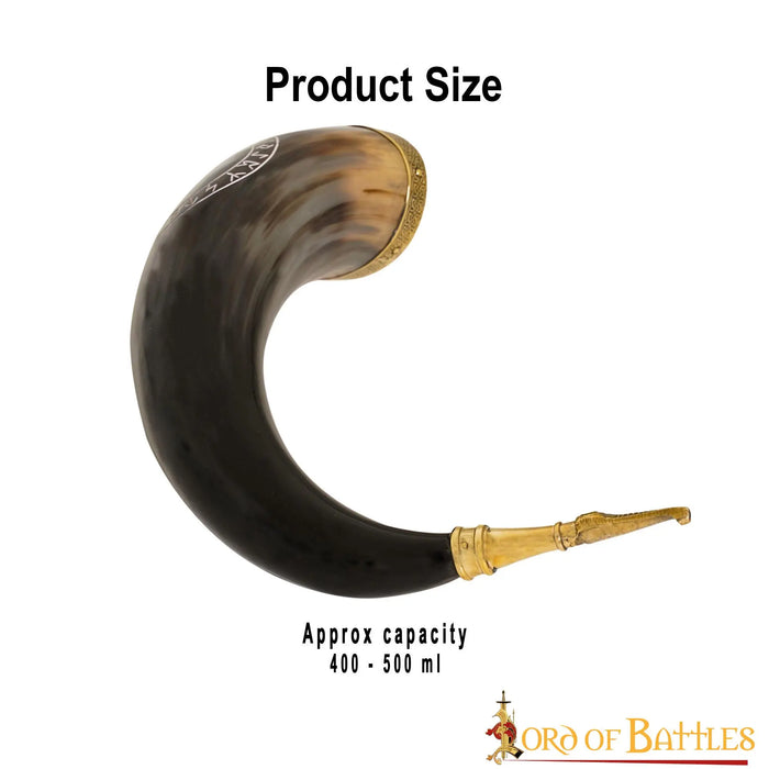 Algiz protection rune drinking horn, 300-500 ml