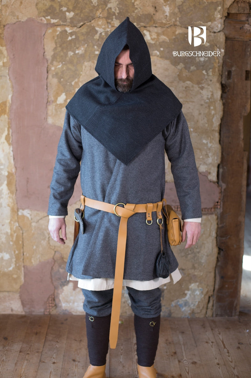 Chaperon herringbone motif Knud, black grey, wool mix