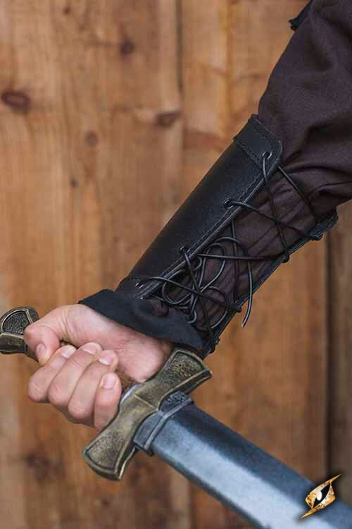 Warrior leather bracers, forearm guards, black, pair