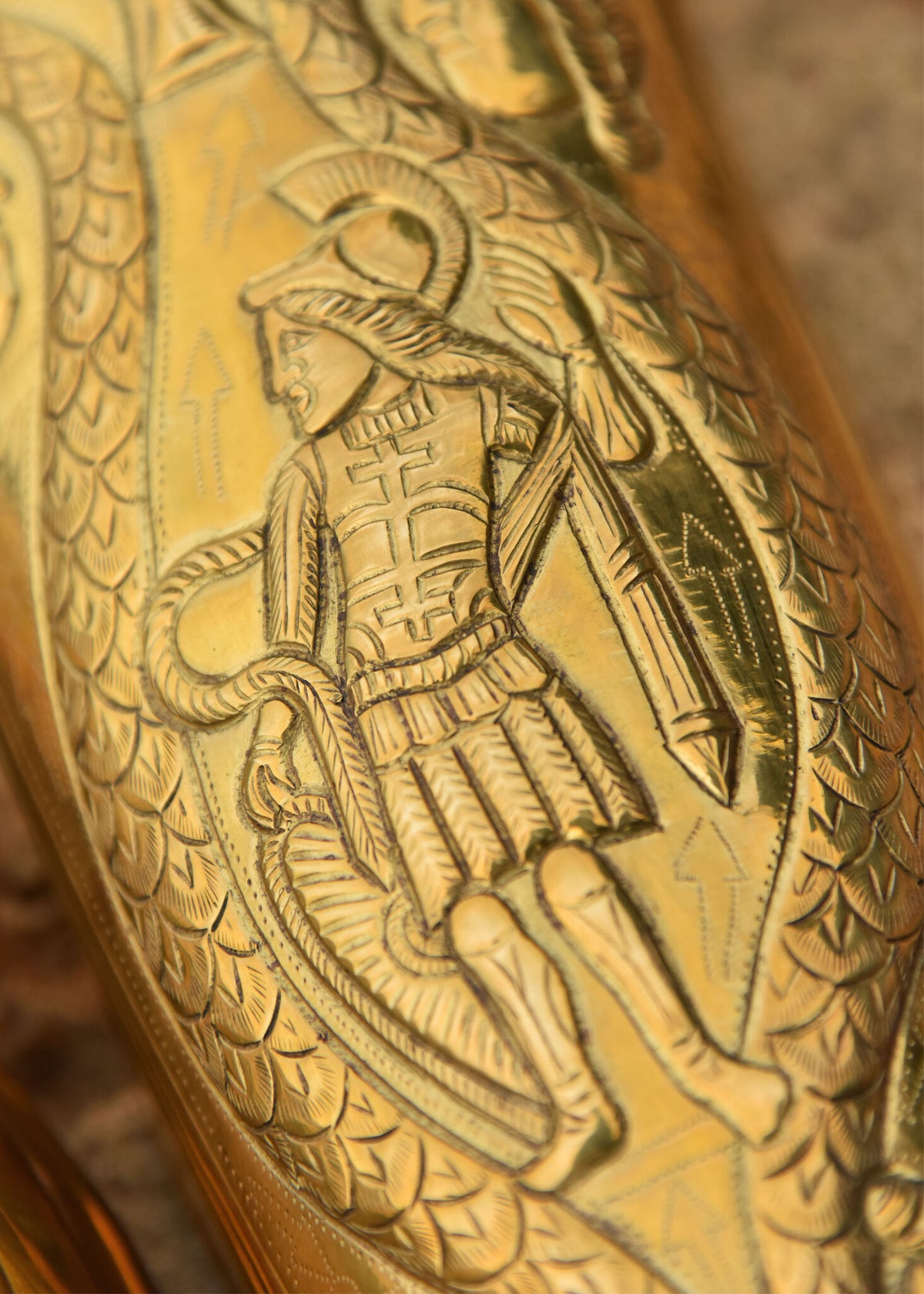 Praetorian Guard greaves, ocrae, brass, 1–1.2 mm