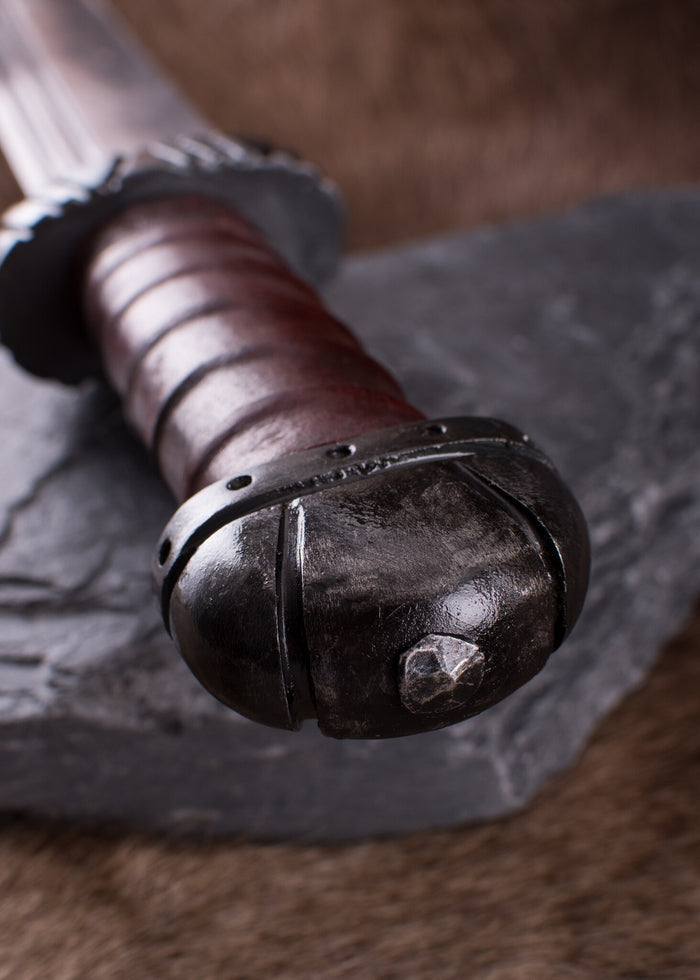 9th-century seax with leather grip, semi-sharp