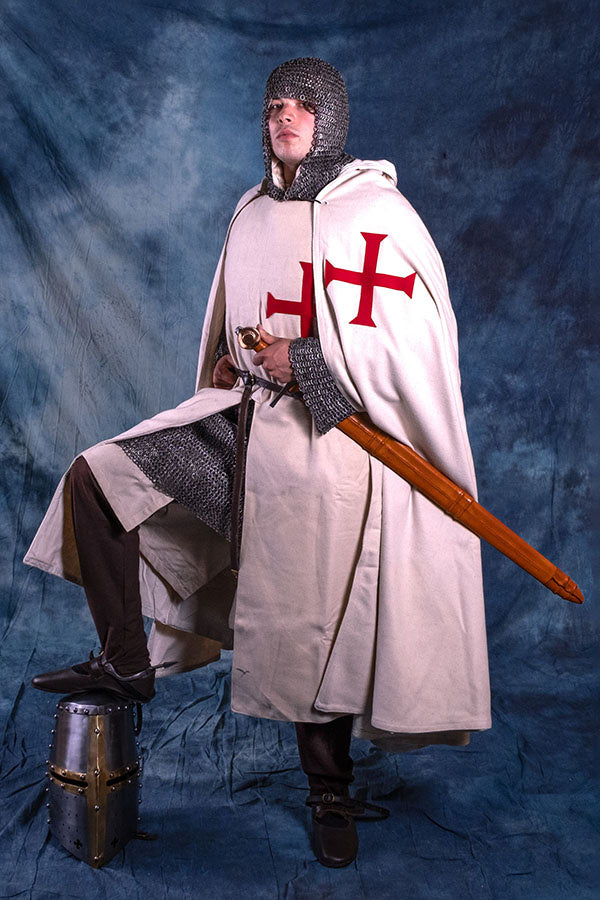 Historical Templar cloak, wool mix, cream