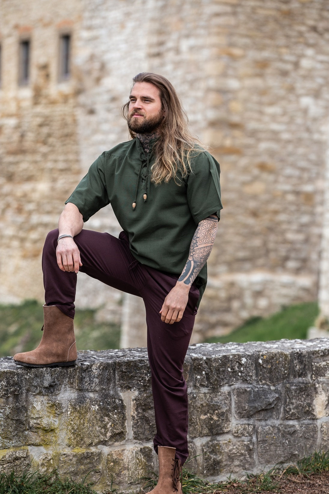 Medieval shirt with short sleeves, green